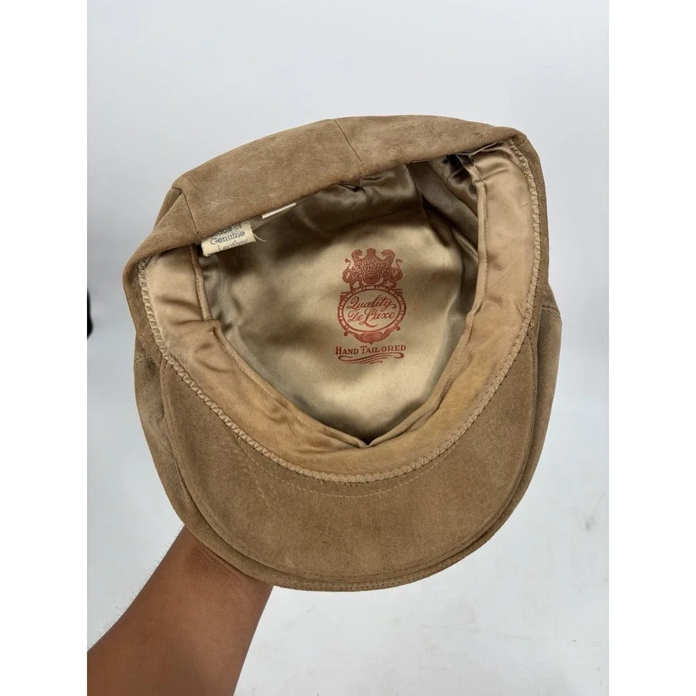 Vintage L.L. Bean Leather Newsboy Hat Cap Union Made USA Cabbie sz Large Tan